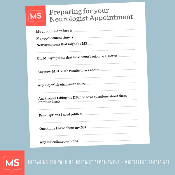 Preparing for your Neurologist Appointment worksheet