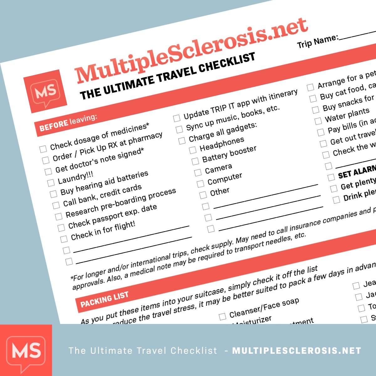 Multiple Sclerosis travel checklist