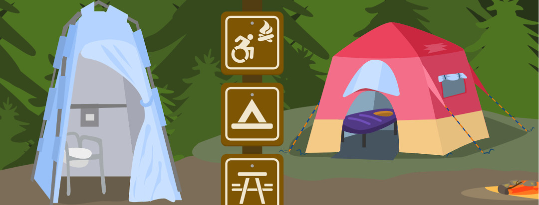 An accessible campsite with wheelchair friendly accommodations.