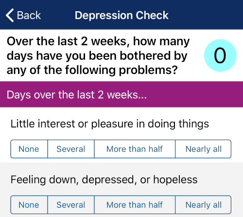 App Depression Scale from MSAA's My MS Manager mobile app