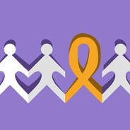 Paper dolls holding hands with an awareness ribbon.