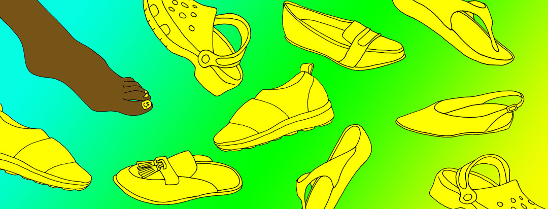 A foot is among various different types of flat shoes.