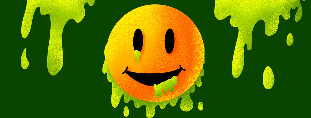 A positive smiling emoji oozing toxic waste.