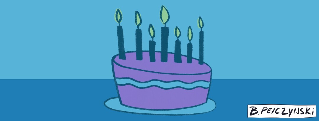 Blue and purple birthday cake