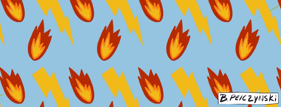 Image of fire and lighting on a blue background.