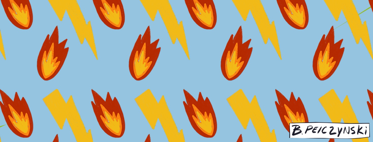 Image of fire and lighting on a blue background.