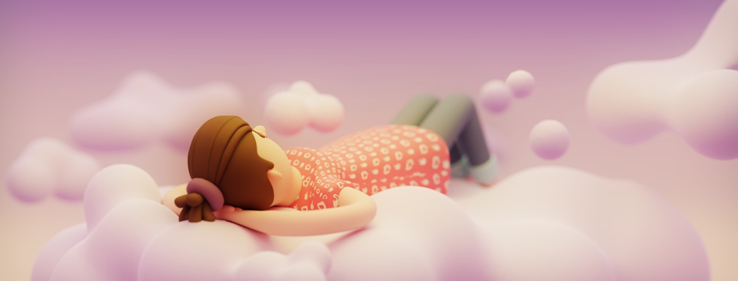 woman lying on a cloud with her hands behind her head daydreaming.