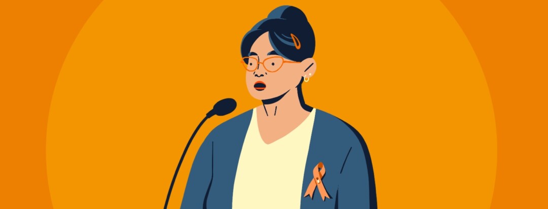 A woman speaking as an MS advocate