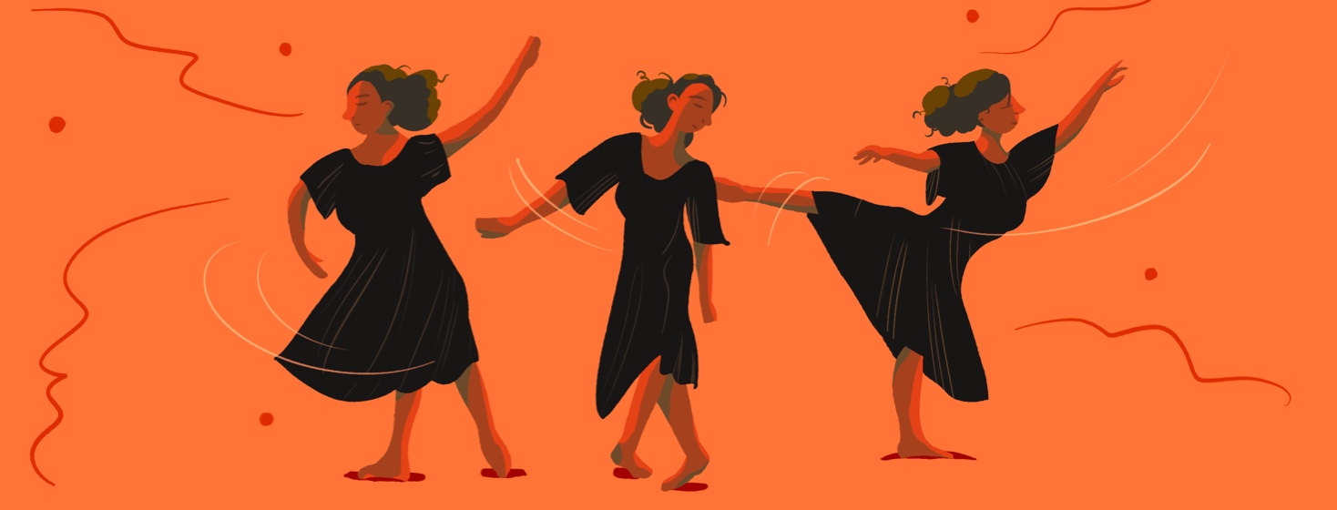 A woman dancing in a black dress